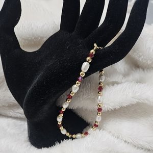 Genuine Freshwater Cultured Boroque Pearl, Austrian Crystal, and Gold Bracelet